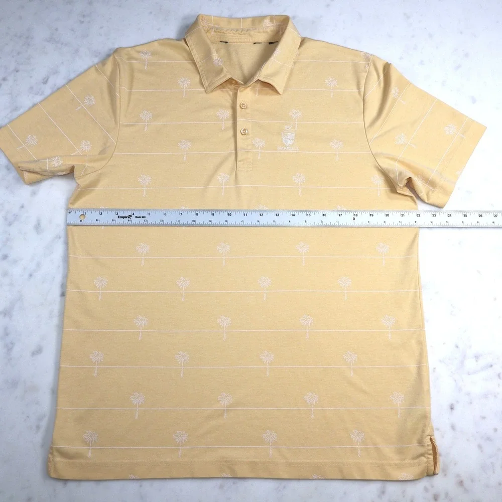 Travis Mathew Marbella Mens Yellow Palm Tree Stripe Golf Polo Shirt